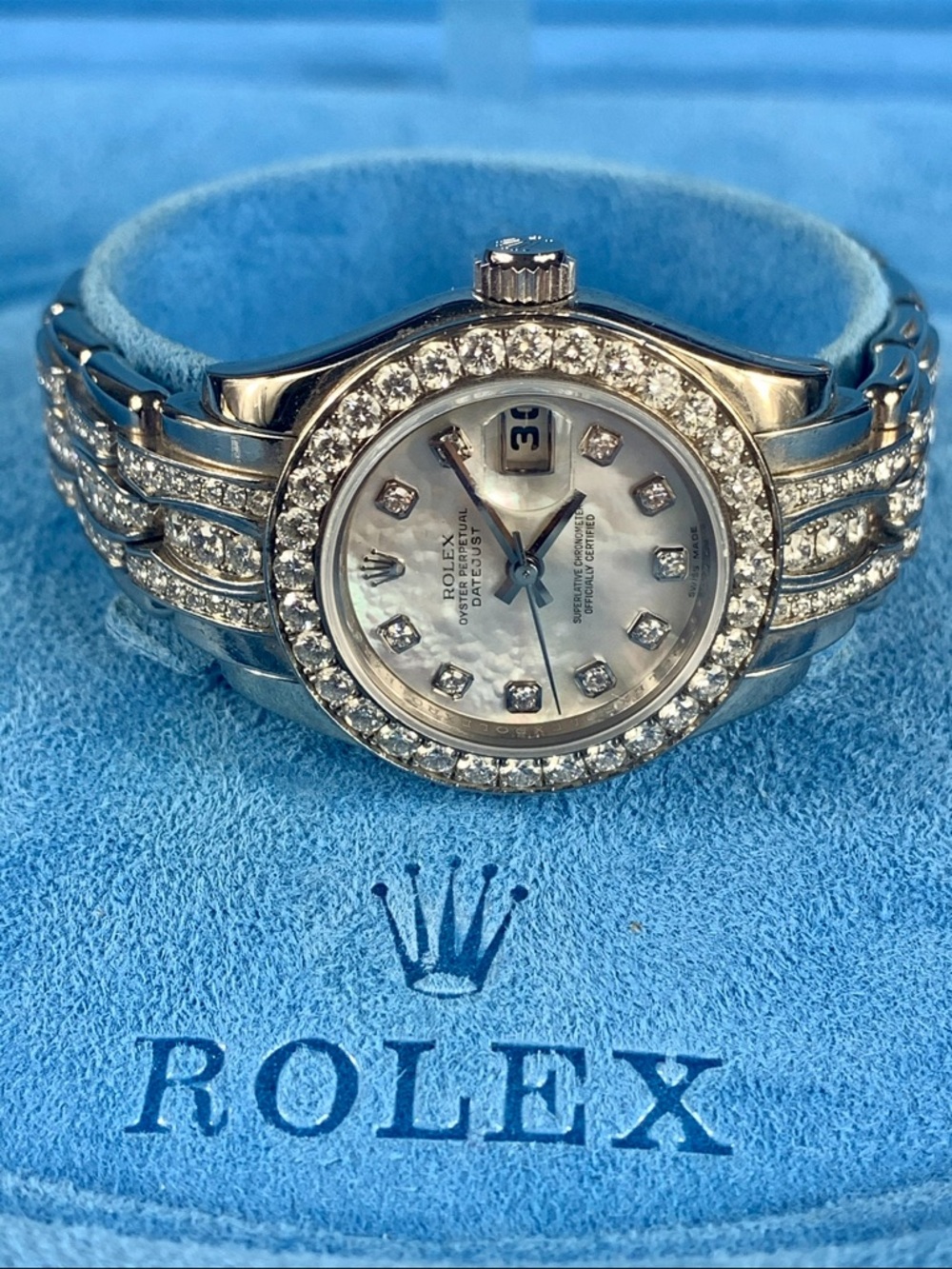 Rolex DateJust, 26mm, PearlMaster,MOP dial,
 18k White Gold Diamond band